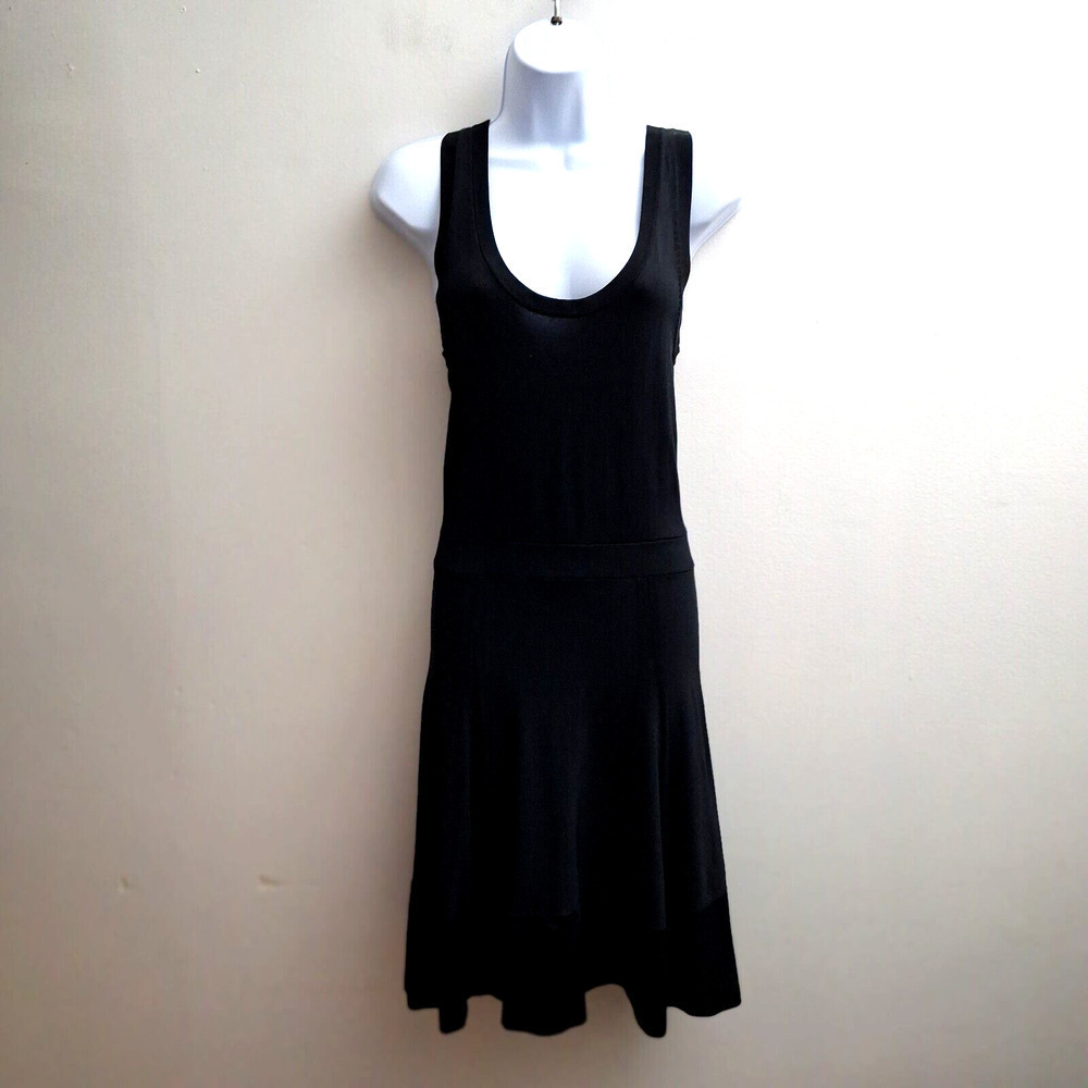 ALC Sleeveless Fit Flare Dress sz Small Solid Black Rayon Knit Mini Stretch